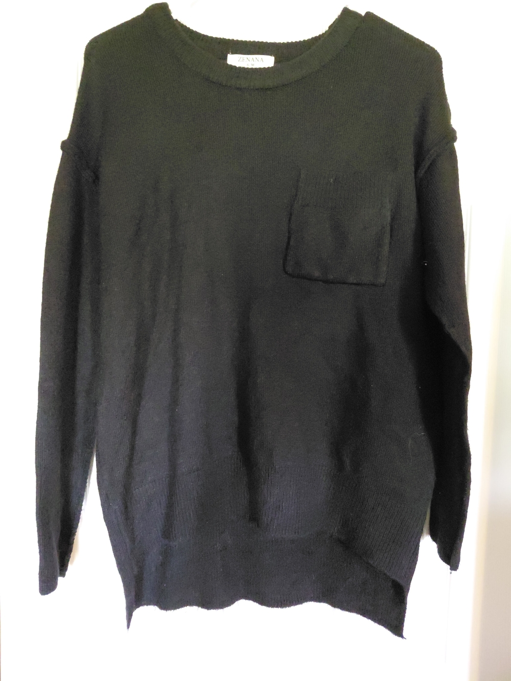 Zenana Outfitters Black Crewneck Sweater with Chest Pocket